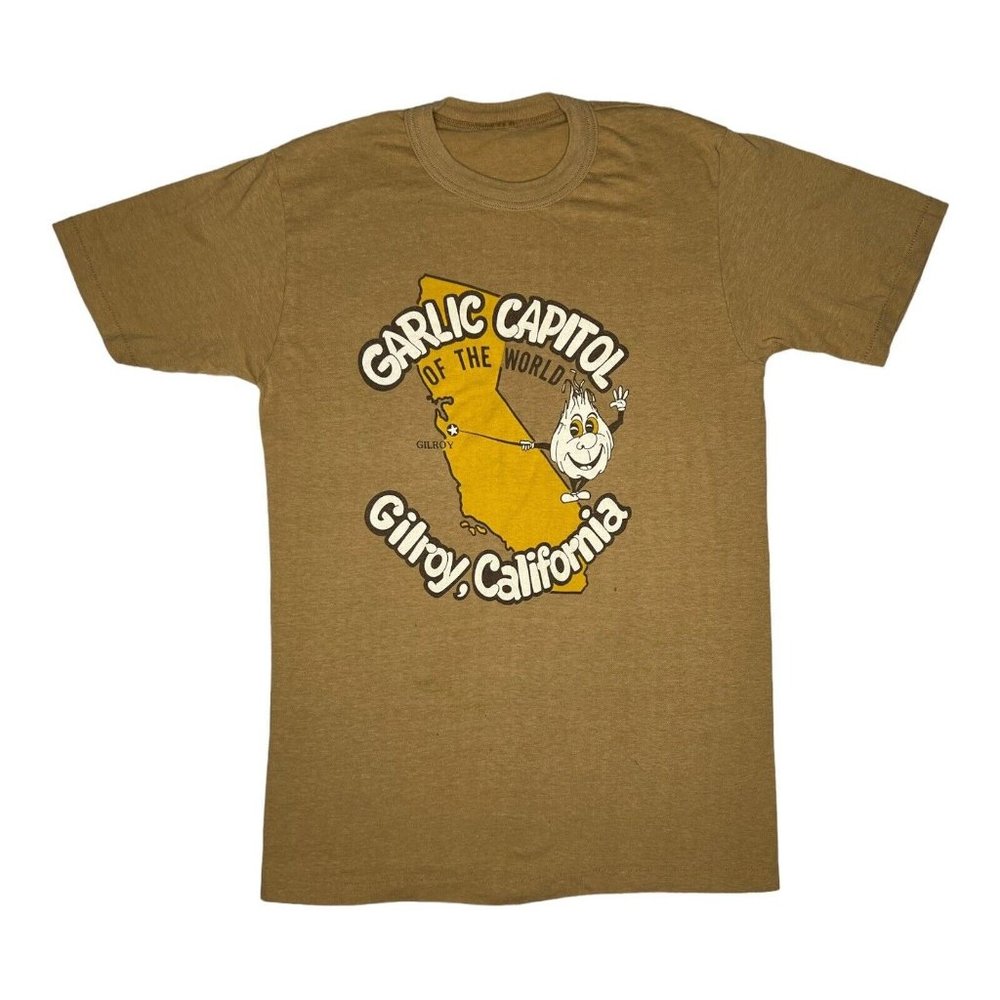 Vintage Single Stitch Gilroy Garlic Tee - Tan and Yellow